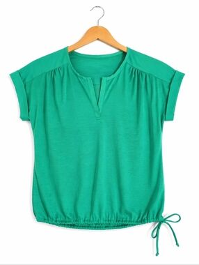 Casual Drawstring Hem Short Sleeve Top - Emerald Green